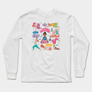 Cute Yoga Woman Doodle Art Long Sleeve T-Shirt